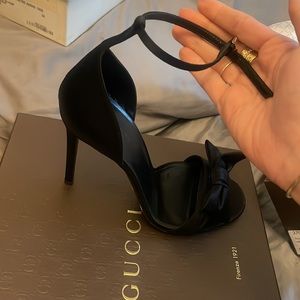 Gucci black satin heel sandal